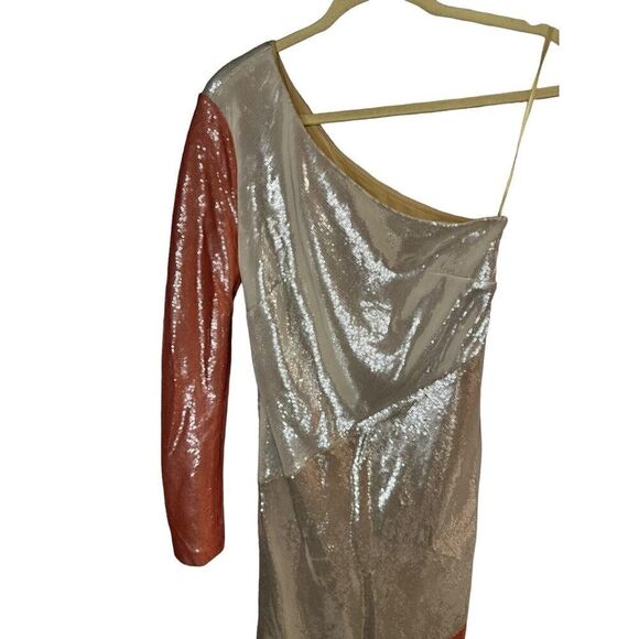 Diane Von Furstenberg BIAS STRIPE SEQUIN ONE SHOULDER SHEATH DRESS sz 4 - Picture 12 of 16